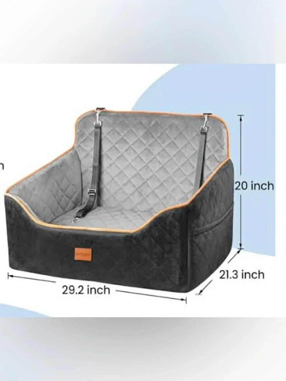 Quilted Pet Car Seat Booster - Gray with Tan Trim